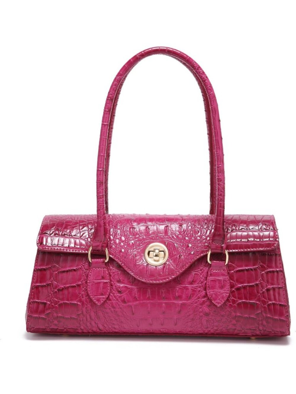 Women's Dragon Fruit Leather Crocodile Pattern Handle Handbag Satchel Tote Purse